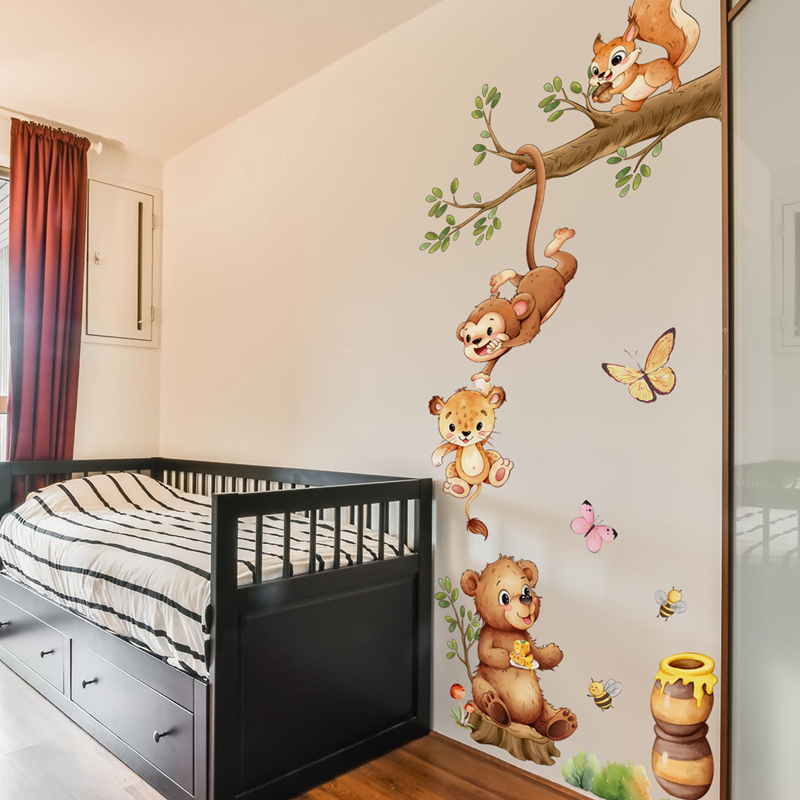 Kids Educational Posters - Stiker Dinding Vinil Lebah Kupu-kupu Monyet