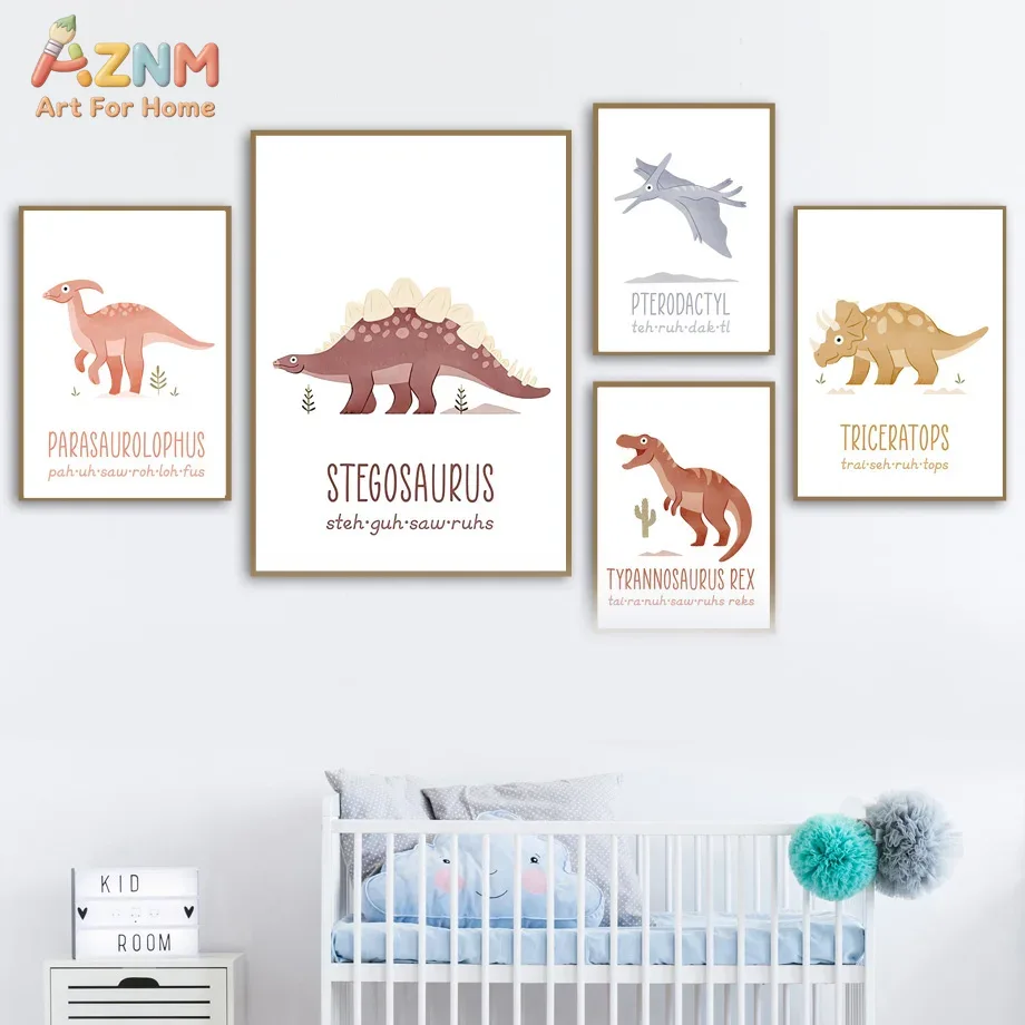 Kids Educational Posters - AZNM Cetakan Seni Dinding Kanvas Dinosaurus