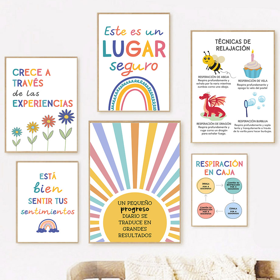 Kids Educational Posters - Motto Pendidikan Spanyol Lukisan Kanvas Seni