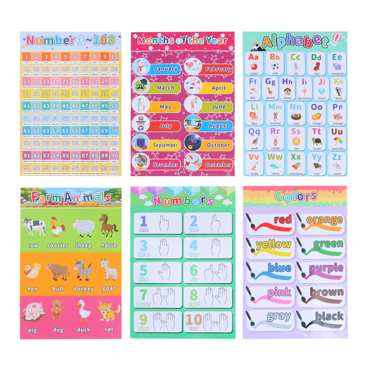 Kids Educational Posters - 6 Buah Poster Hewan Anak-anak Poster