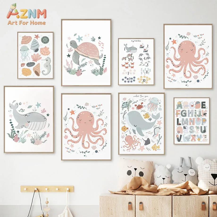 Kids Educational Posters - AZNM Nursery Seni Dinding Kanvas Hewan