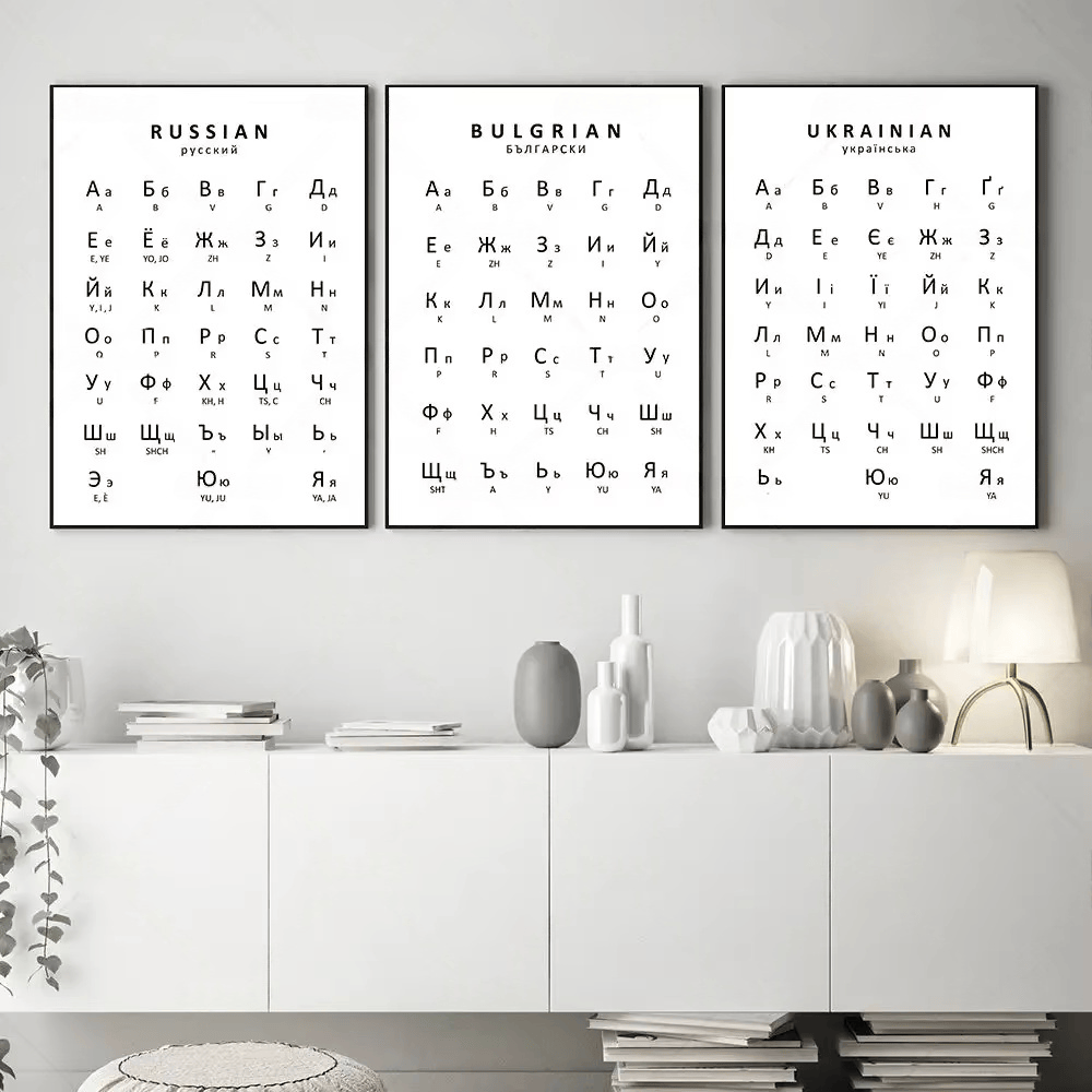 Kids Educational Posters - 1PC Poster Alfabet Rusia&Ukraina&Bulgaria, Bagan Belajar