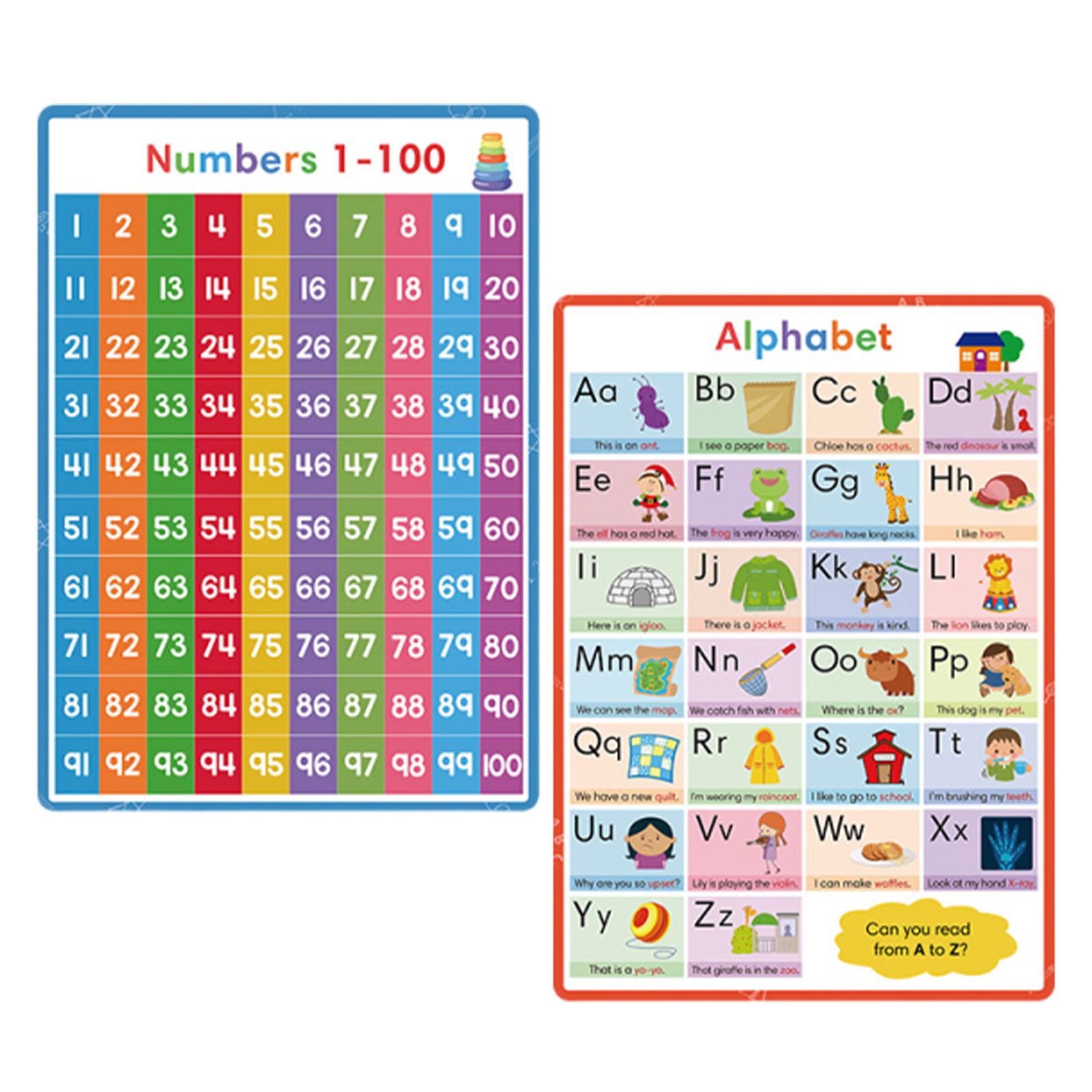 2Pcs Set Poster Huruf dan Angk - Kids Education Wallpaper ulasan dan harga