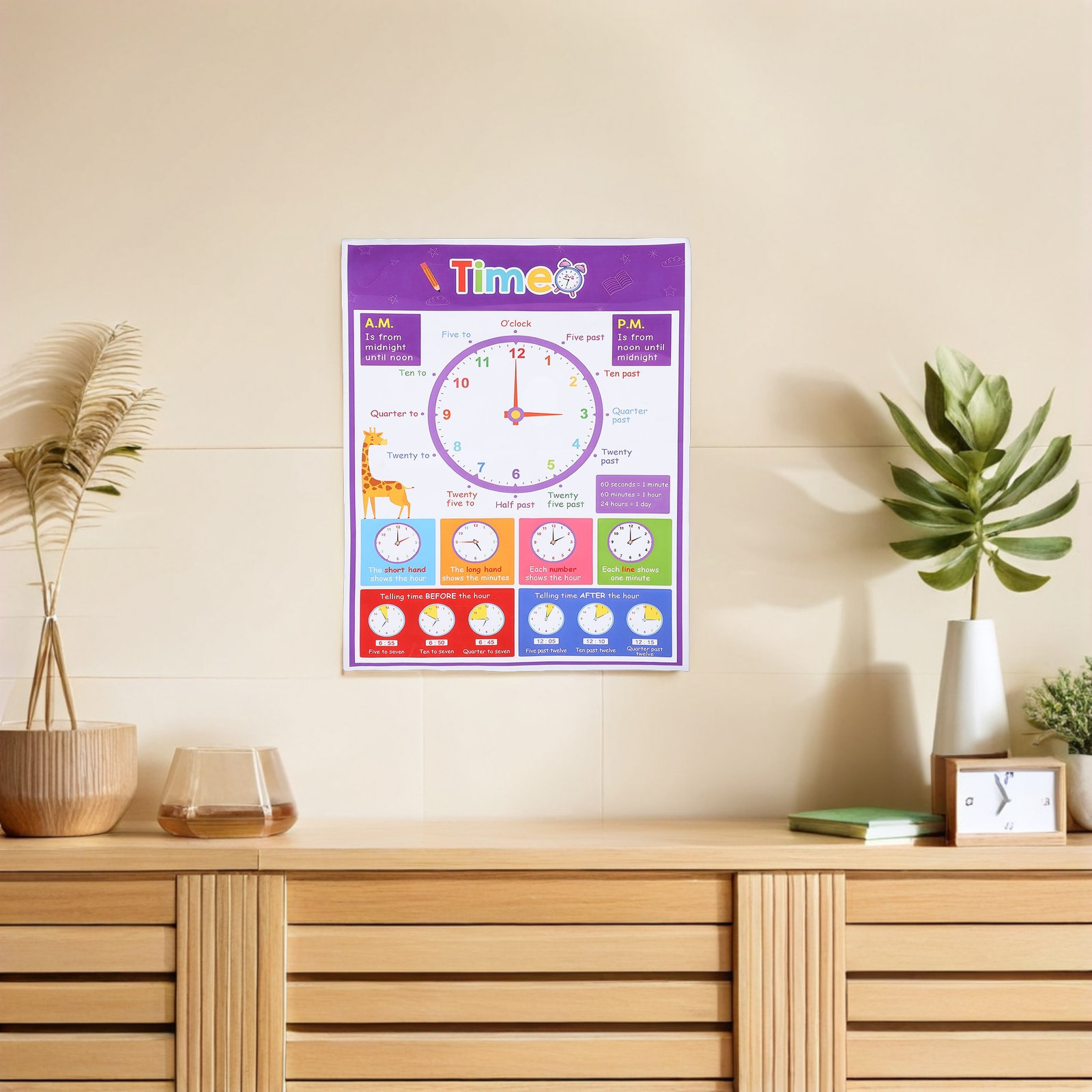 Poster Pengajaran Waktu untuk  - Kids Education Wallpaper ulasan dan harga