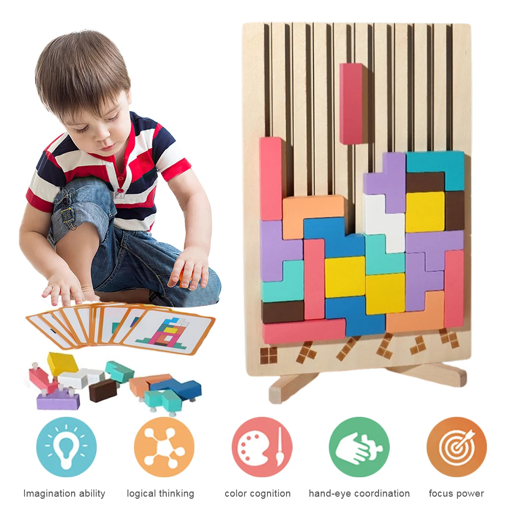 Puzzle Tetris Kayu 3D - Mainan - Kids Education Level ulasan dan harga